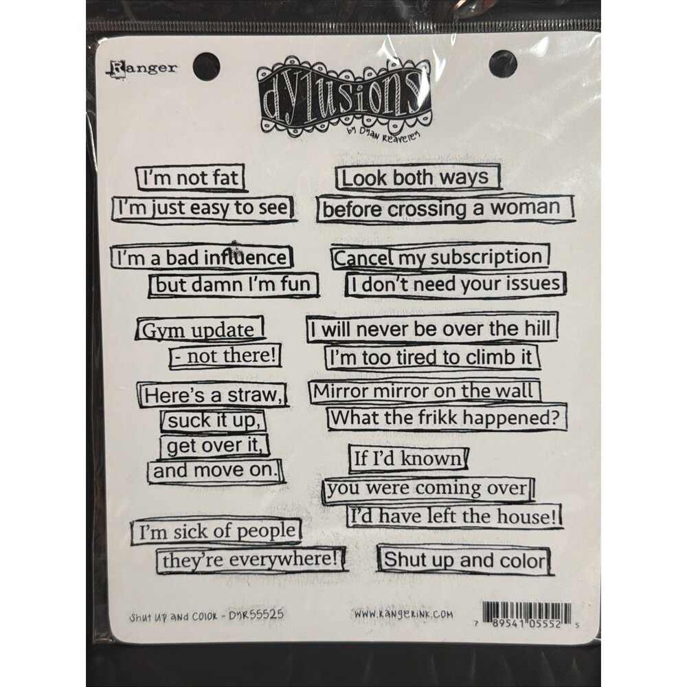 Dylusions Stamp set Ranger Shut up and Color Snarky sayings sentiments